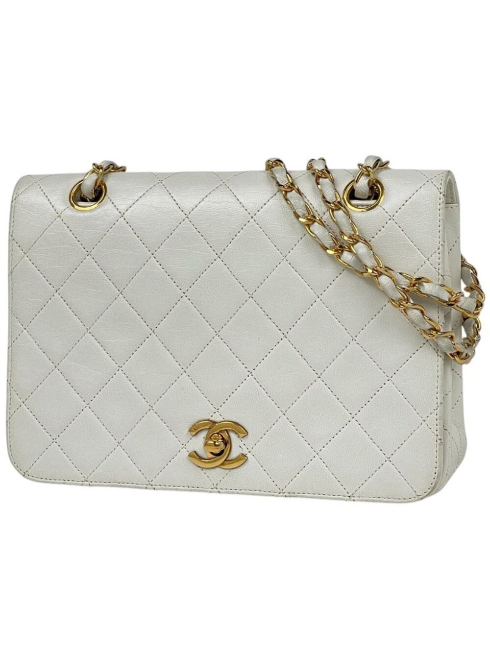 Chanel Shoulder Bag Quilted Single Flap CC Logo Leather White